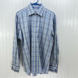Charles Tyrwhitt Slim Fit Non-Iron Dress Shirt Blue Yellow Check Plaid Size 16